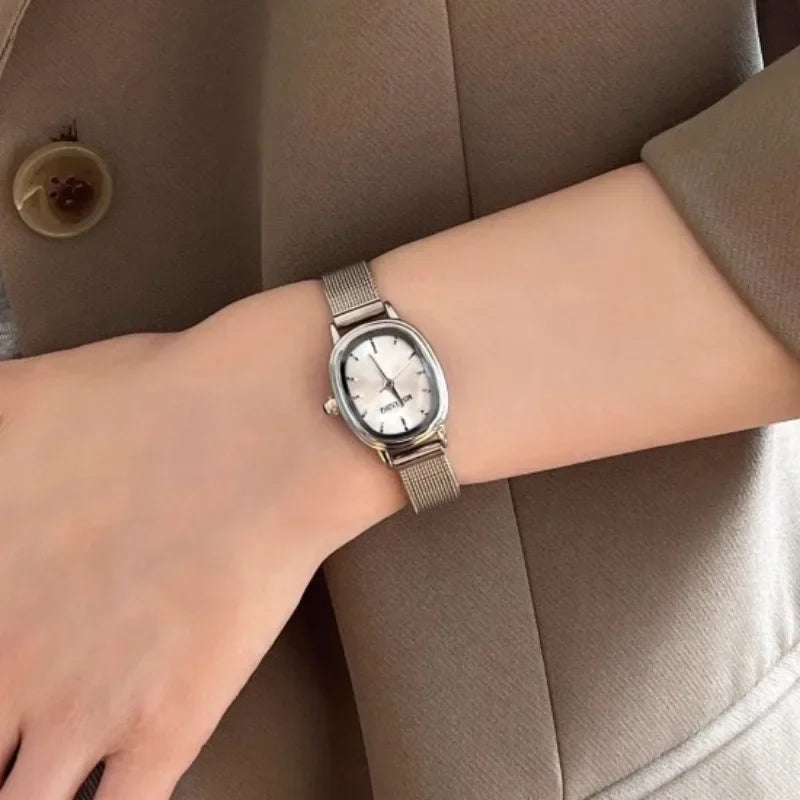 Women's Oval Quartz Watch, Green Dial, Stainless Steel
