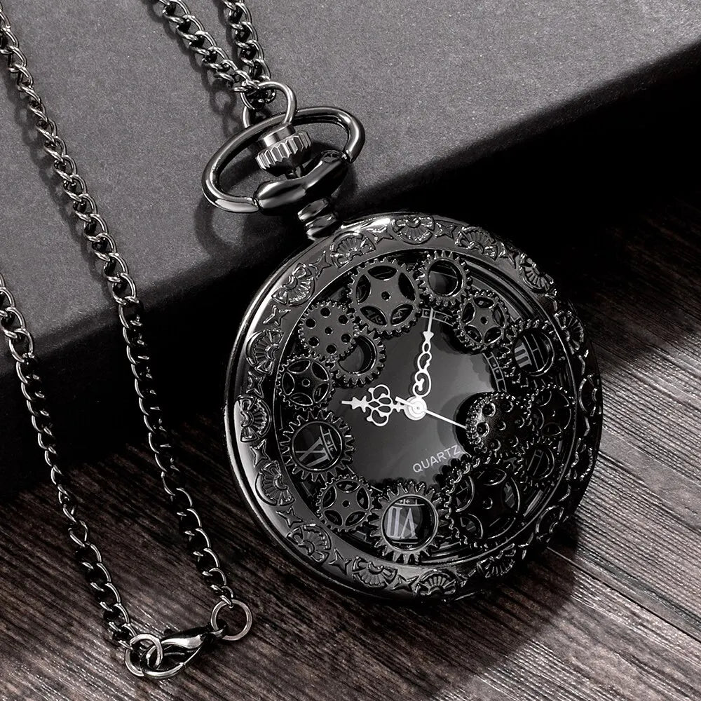 Copper steampunk pocket watch, side and back angle
