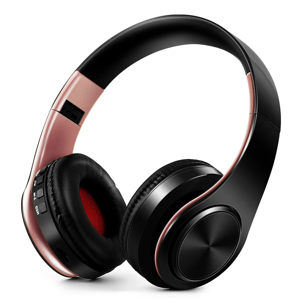 Gold Wireless Bluetooth Headphones with Built-in Microphone