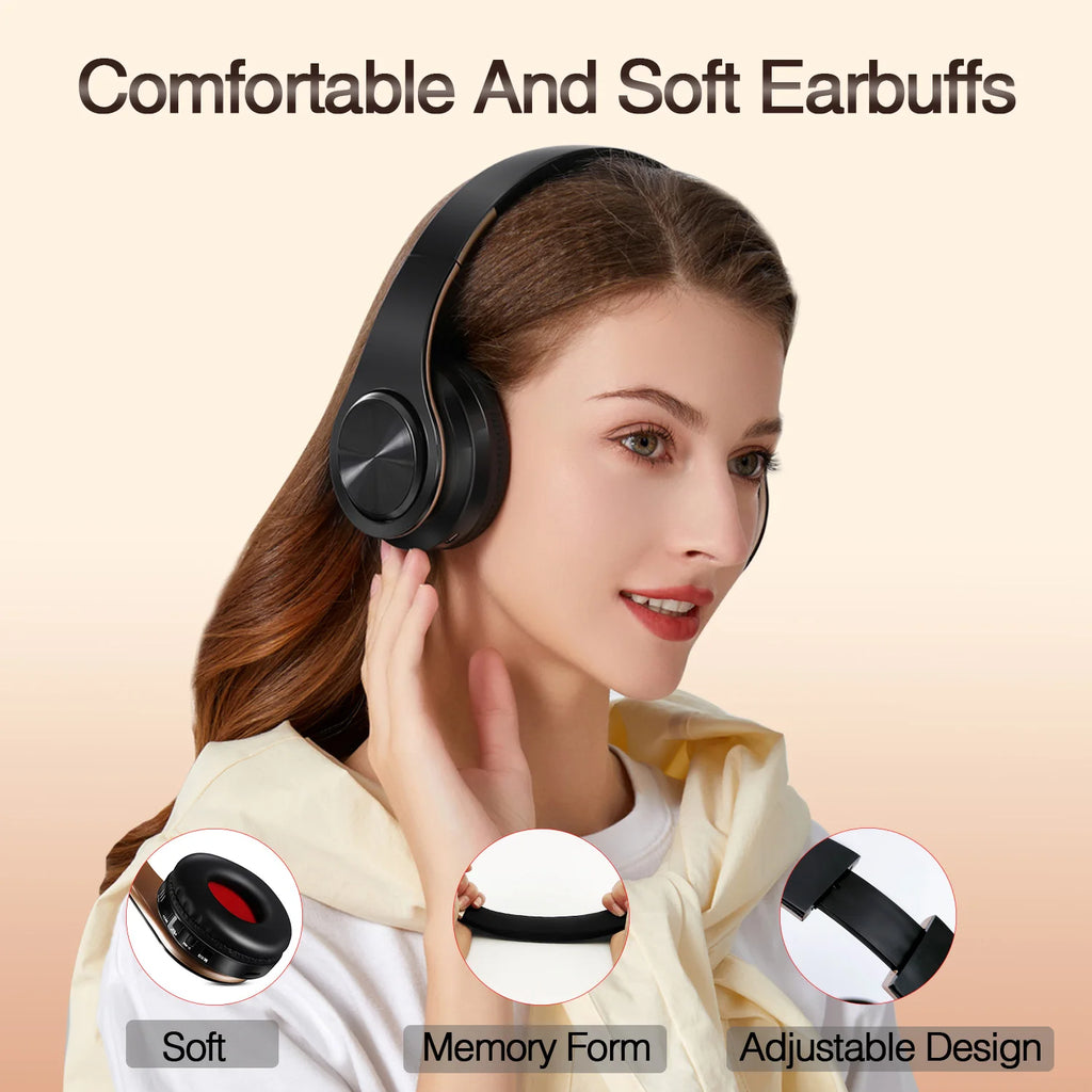 Gold Wireless Bluetooth Headphones with Built-in Microphone
