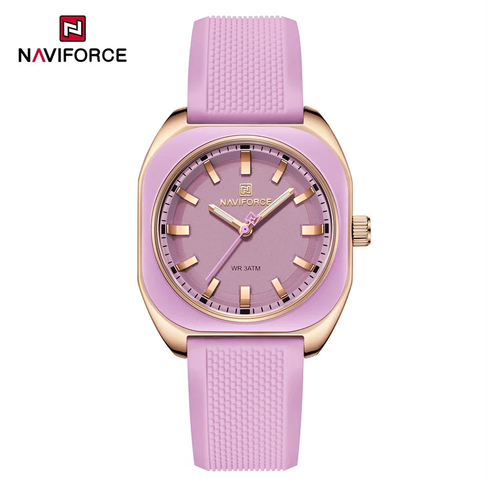 NAVIFORCE Women's Polygon Quartz Watch, Silicone Strap