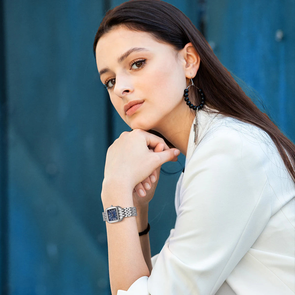 ساعة يد نسائية مربعة من بيرني، تعمل بحركة الكوارتز، مصنوعة من الستانلس ستيل