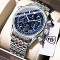POEDAGAR Men's Chronograph Quartz Watch, Stainless Steel, Date, Luminous