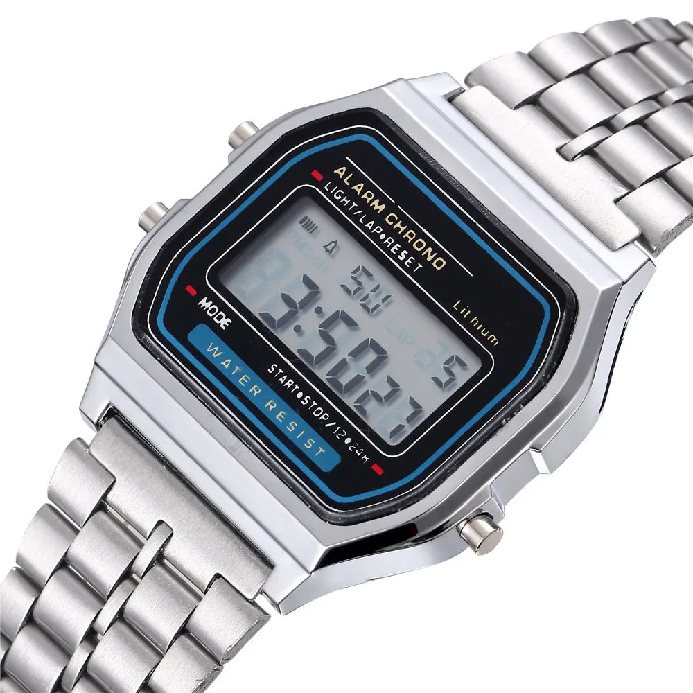 Women's Digital Watch, Stainless Steel, Gold and Silver