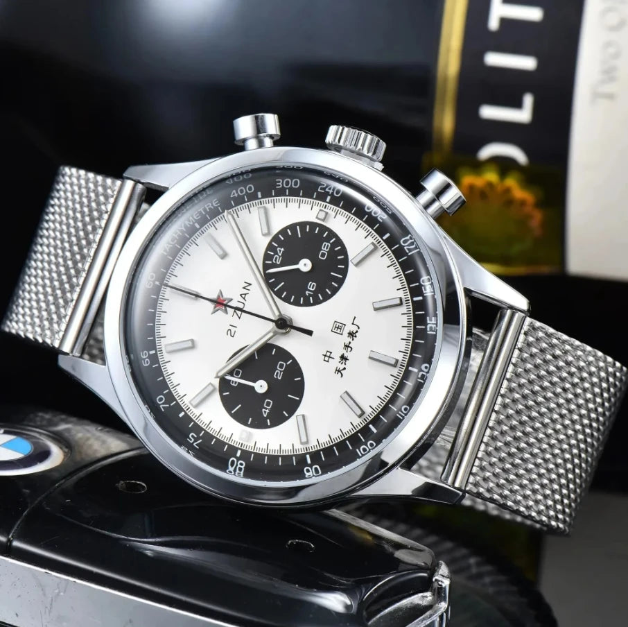 Men's 42 mm Pilot Chronograph Watch, Water Resistant, Vintage Style