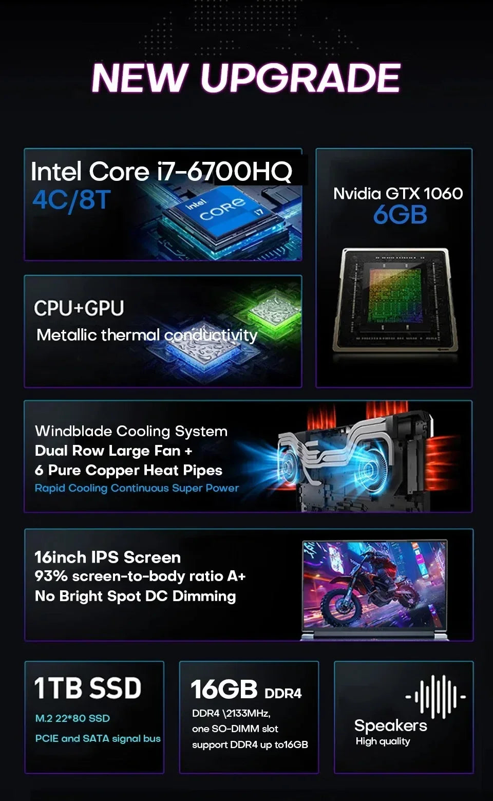16" Gaming Laptop, Intel Core i7-6700HQ, GTX 1060 6GB, 16GB RAM, 512GB SSD