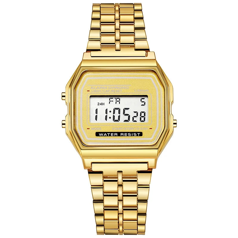Women's Digital Watch, Stainless Steel, Gold and Silver