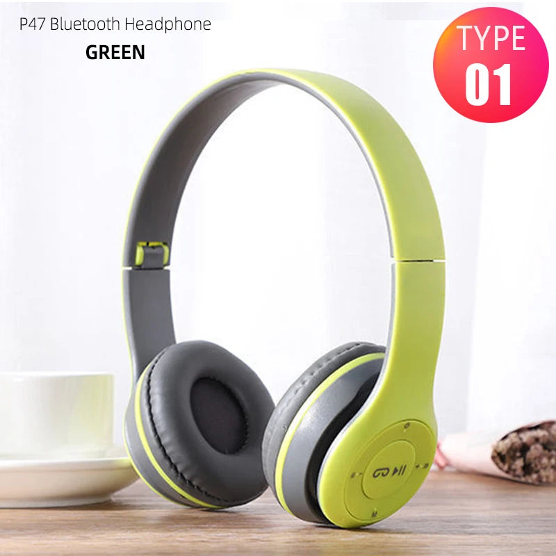 P47 Foldable Wireless Bluetooth Headphones, Stereo Bass