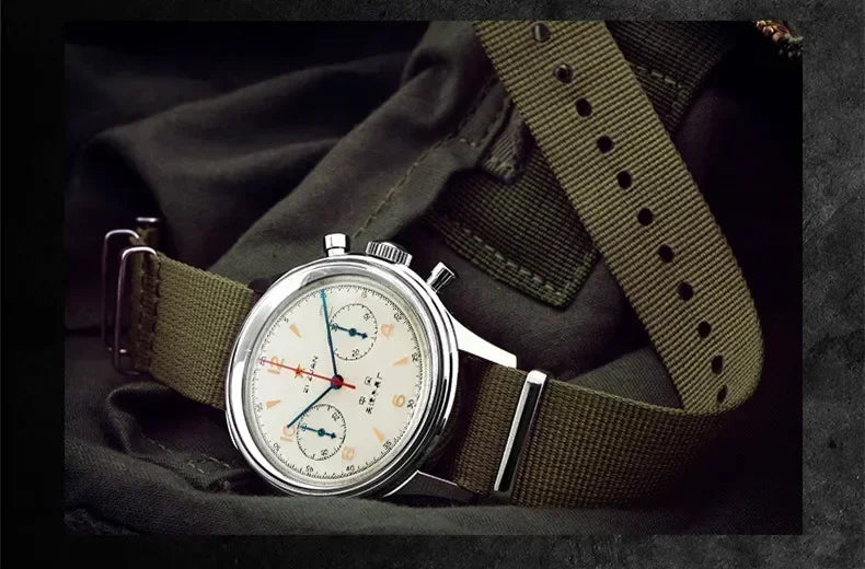 Men's 42 mm Pilot Chronograph Watch, Water Resistant, Vintage Style