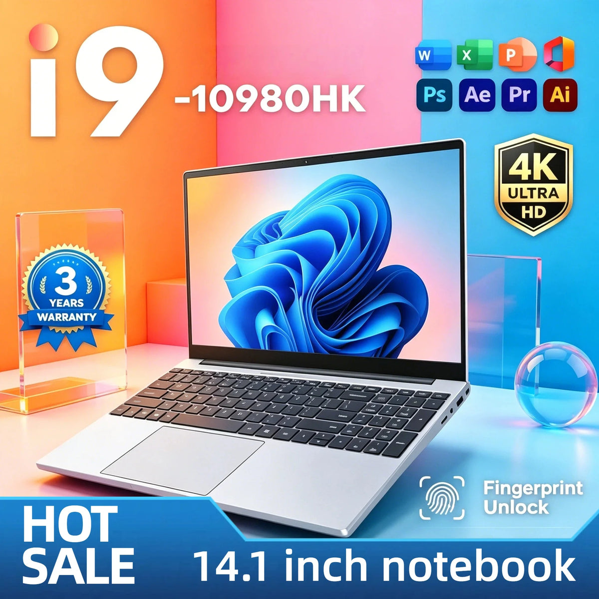 14.1" Laptop, Intel Core i9-10980HK, 32GB RAM, 2TB M.2 SSD, 16 Threads