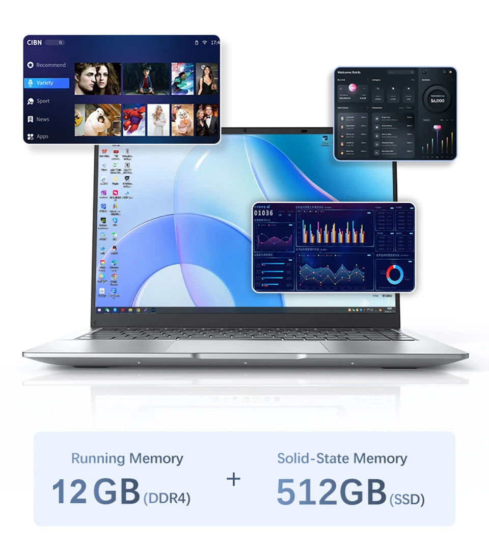 لابتوب Xiaman مقاس 14.1 بوصة، معالج Intel Atom A3950، شاشة عالية الدقة، نظام Windows 11 Pro