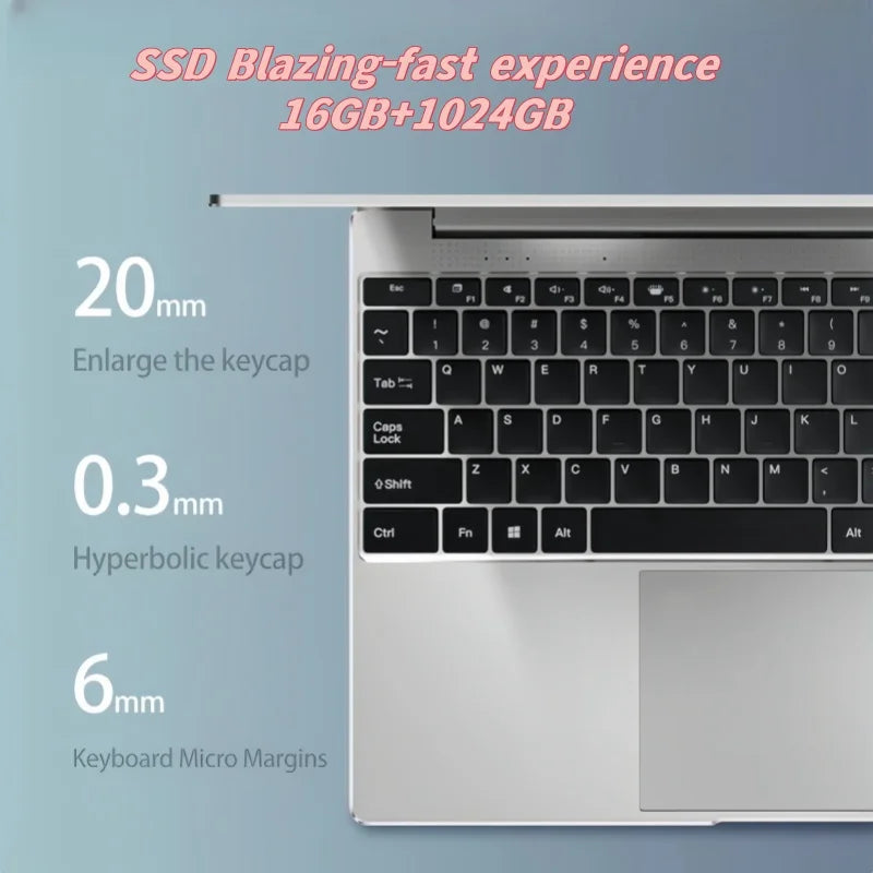14.1" Laptop, Intel N3700, 16GB RAM, 2TB SSD, Windows 11 Pro
