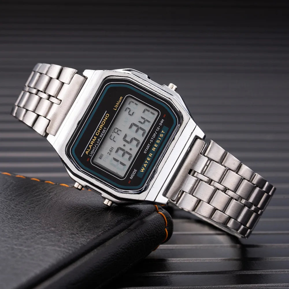 Women's Digital Watch, Stainless Steel, Gold and Silver
