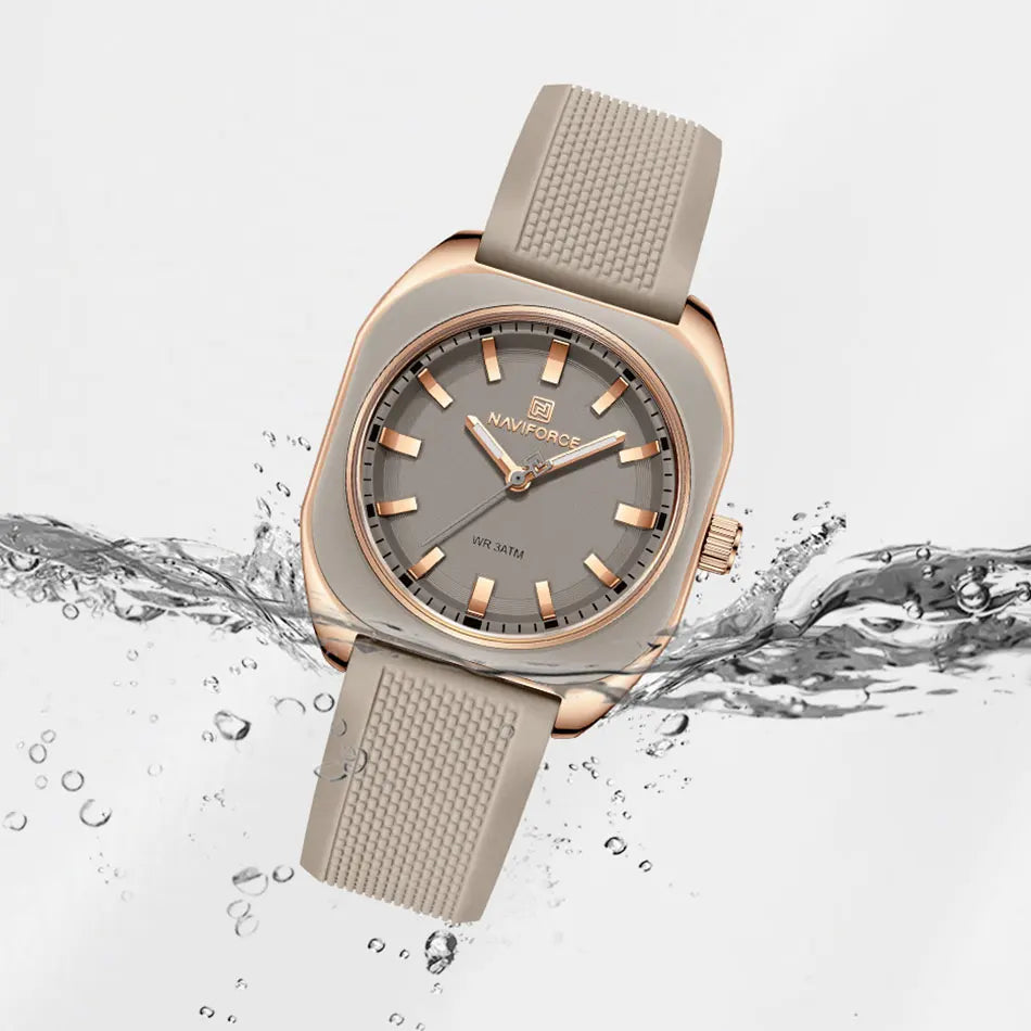 NAVIFORCE Women's Polygon Quartz Watch, Silicone Strap