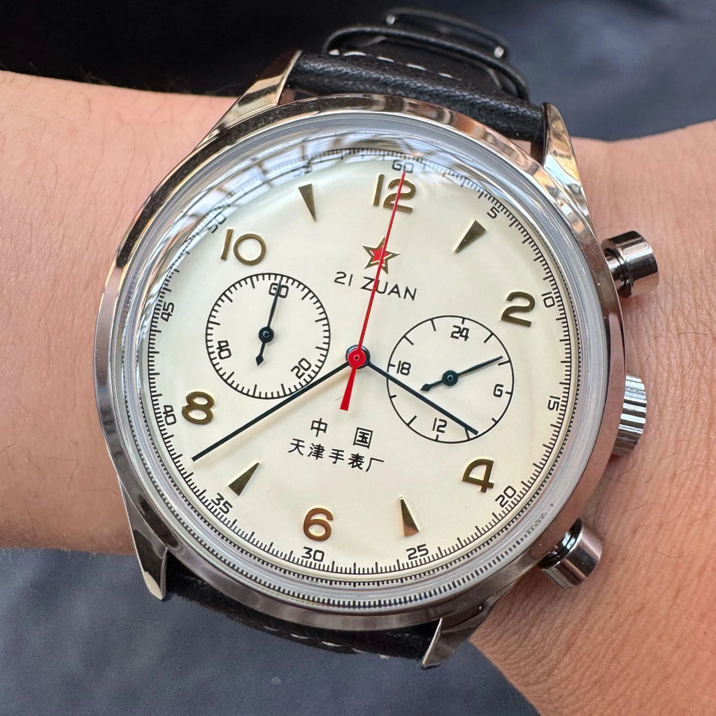 Men's 42 mm Pilot Chronograph Watch, Water Resistant, Vintage Style