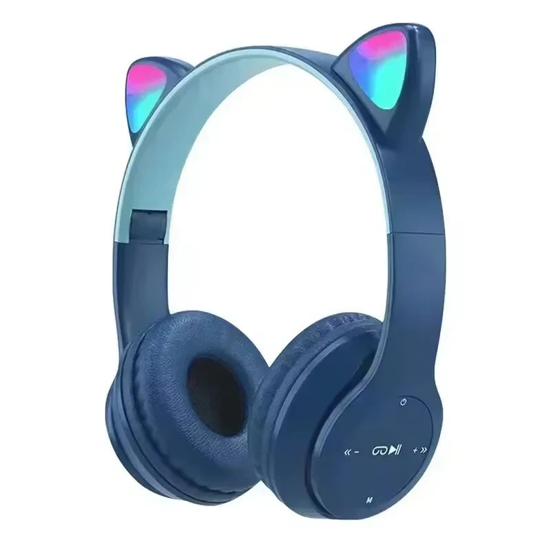 Kids' Cat Ear Bluetooth Headphones with Microphone and LED Lights