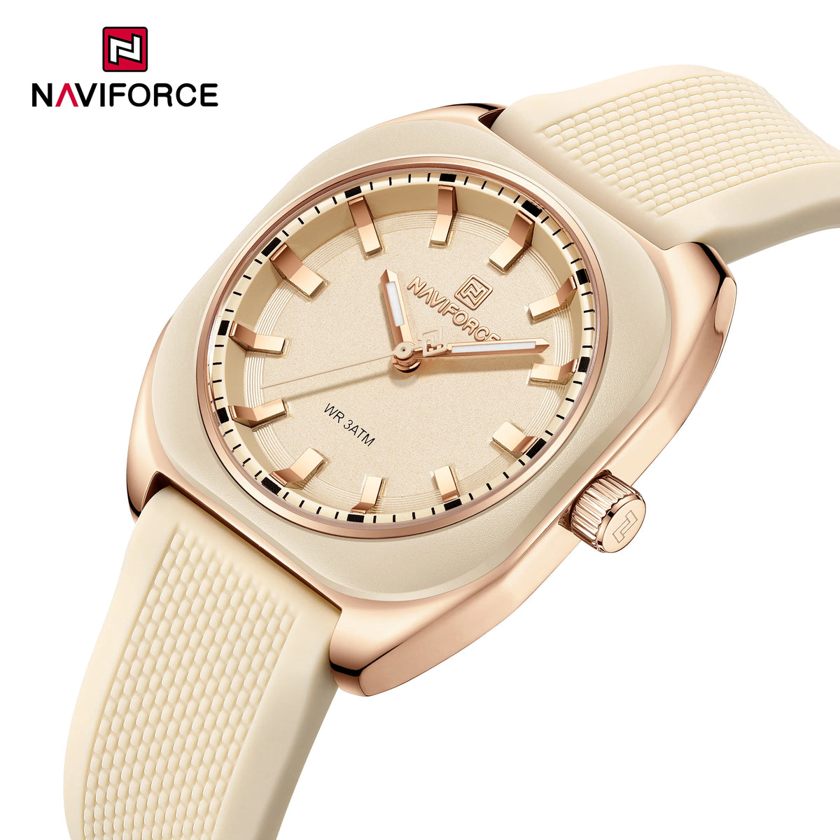 NAVIFORCE Women's Polygon Quartz Watch, Silicone Strap