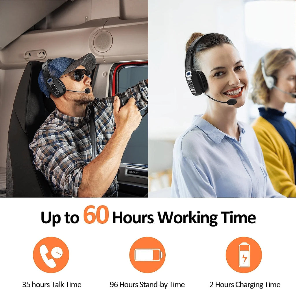 Trucker Bluetooth 5.2 Wireless Headset with Noise Cancelling Mic