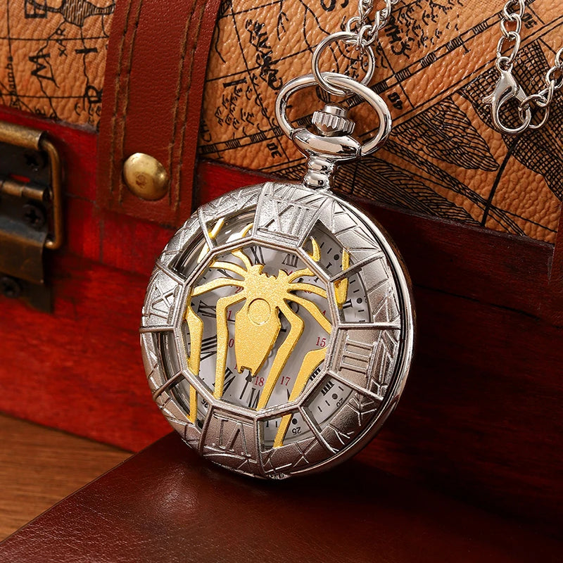 Vintage carved flip pocket watch with Roman numeral dial and chain, main view