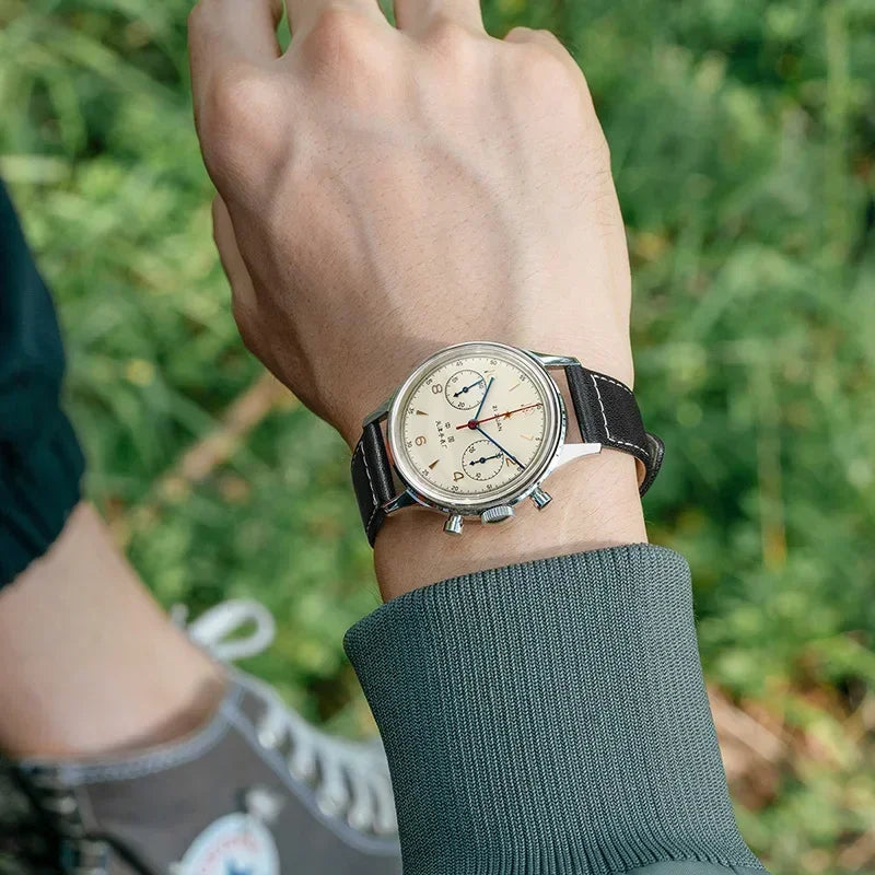 Men's 42 mm Pilot Chronograph Watch, Water Resistant, Vintage Style