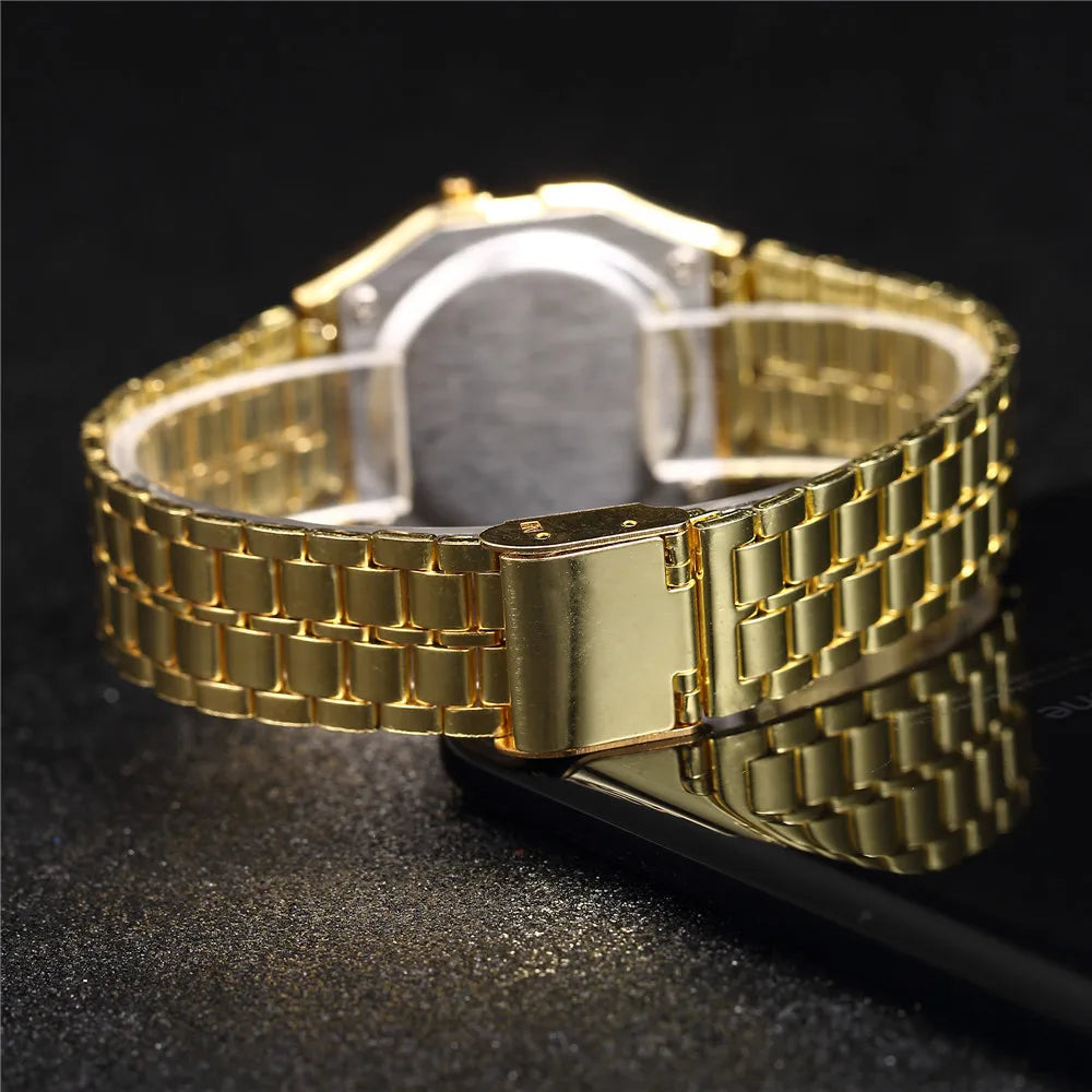 Women's Digital Watch, Stainless Steel, Gold and Silver