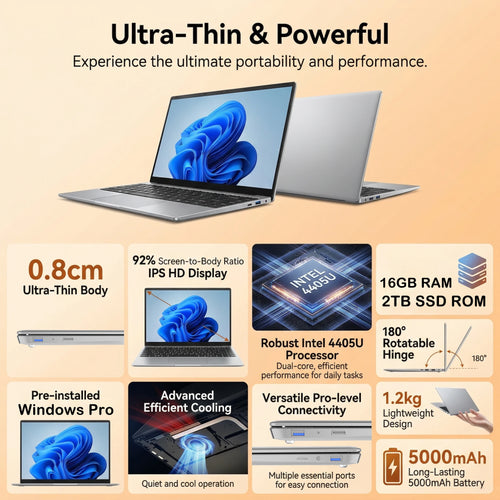 14.1" Laptop, Intel 4405U, 16GB RAM, 2TB SSD, FHD, Windows 11 Pro
