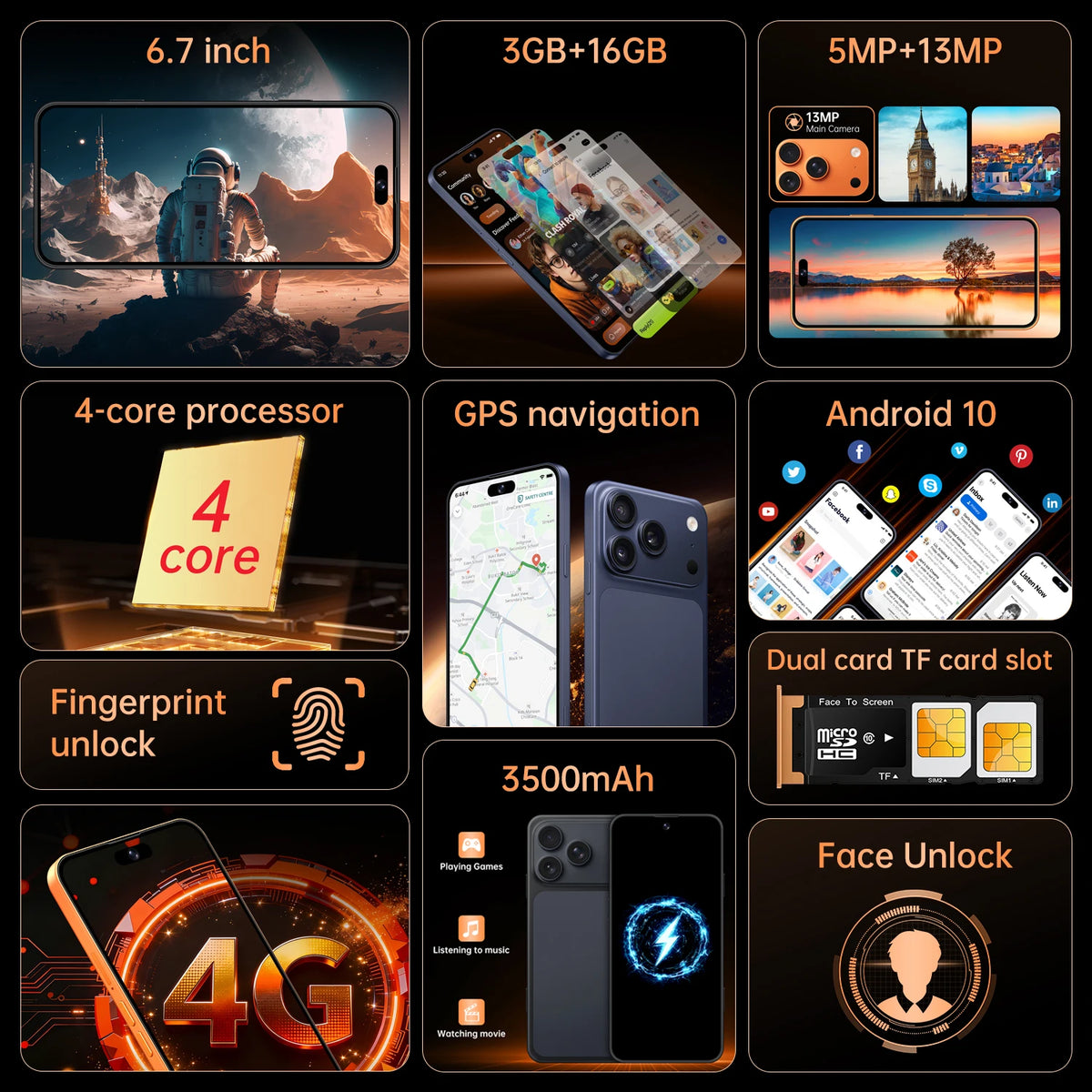 IVMI Global Vision 17 Pro Max Smartphone, 6.7", 3GB RAM, 16GB, 4G