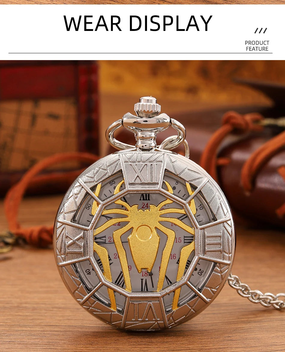 Vintage Carved Roman Numeral Flip Pocket Watch with Chain