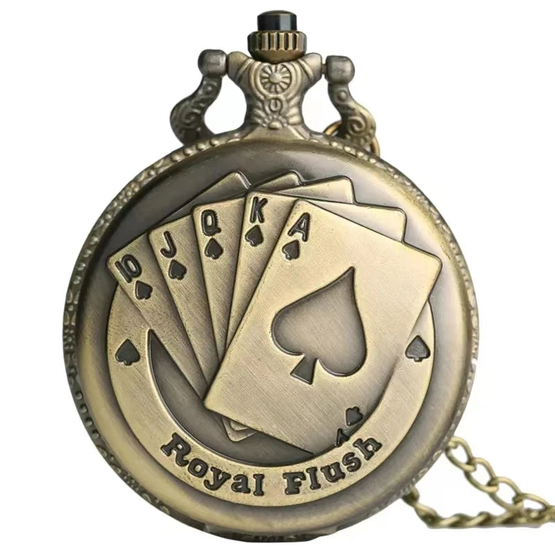 Vintage Bronze Quartz Pocket Watch, Poker Design