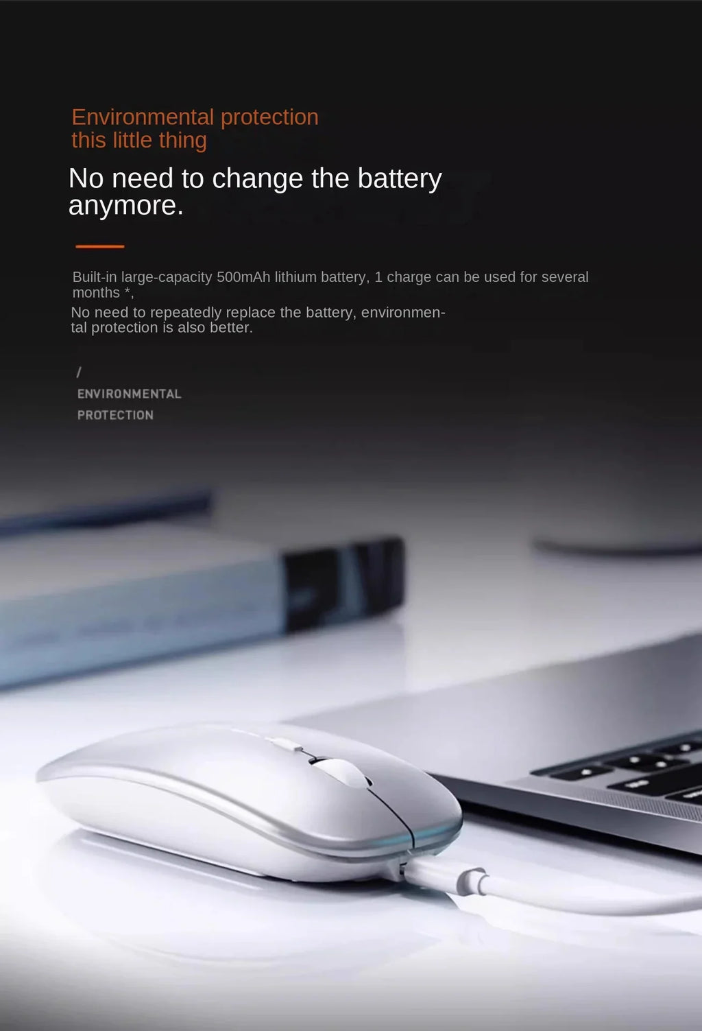 Rechargeable Wireless Bluetooth Mouse, Silent Click, Ergonomic
