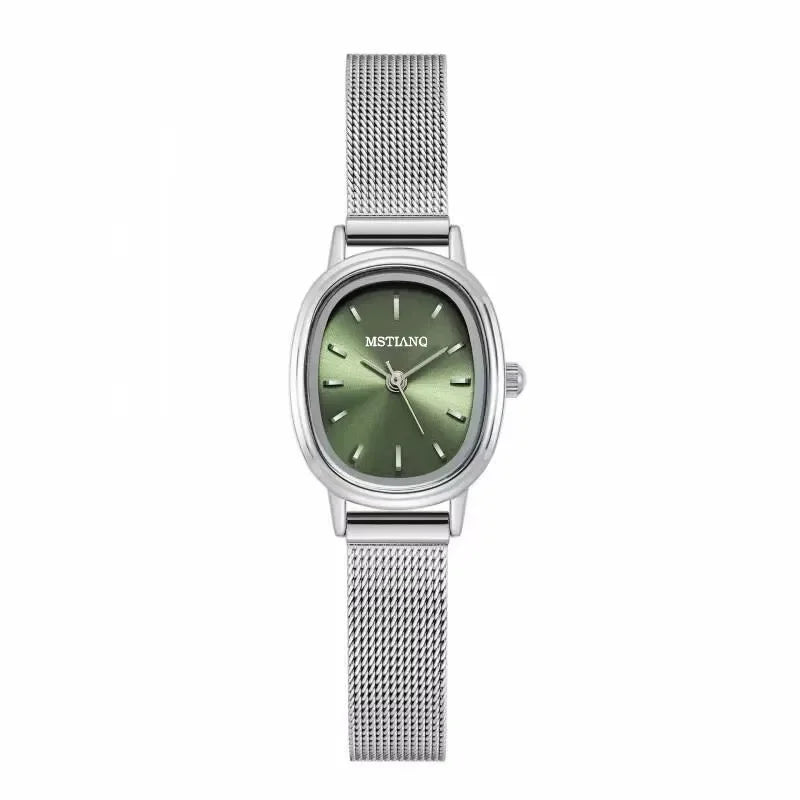 Women's Oval Quartz Watch, Green Dial, Stainless Steel