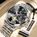 POEDAGAR Men's Chronograph Quartz Watch, Stainless Steel, Water Resistant