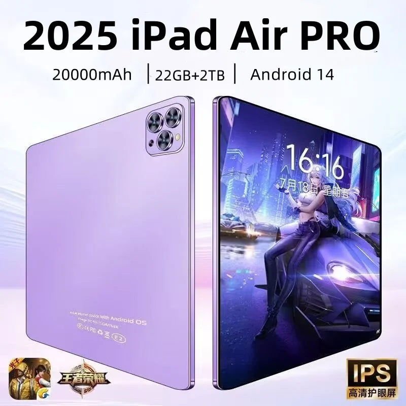 2025 جهاز iPad Air PRO الجديد، أحدث تابلت عالمي، نظام أندرويد 14، معالج Snapdragon 8Gen3، شاشة 11 بوصة ذات إضاءة مريحة، واي فاي، نظام تحديد المواقع (GPS)، WPS، شبكة 5G