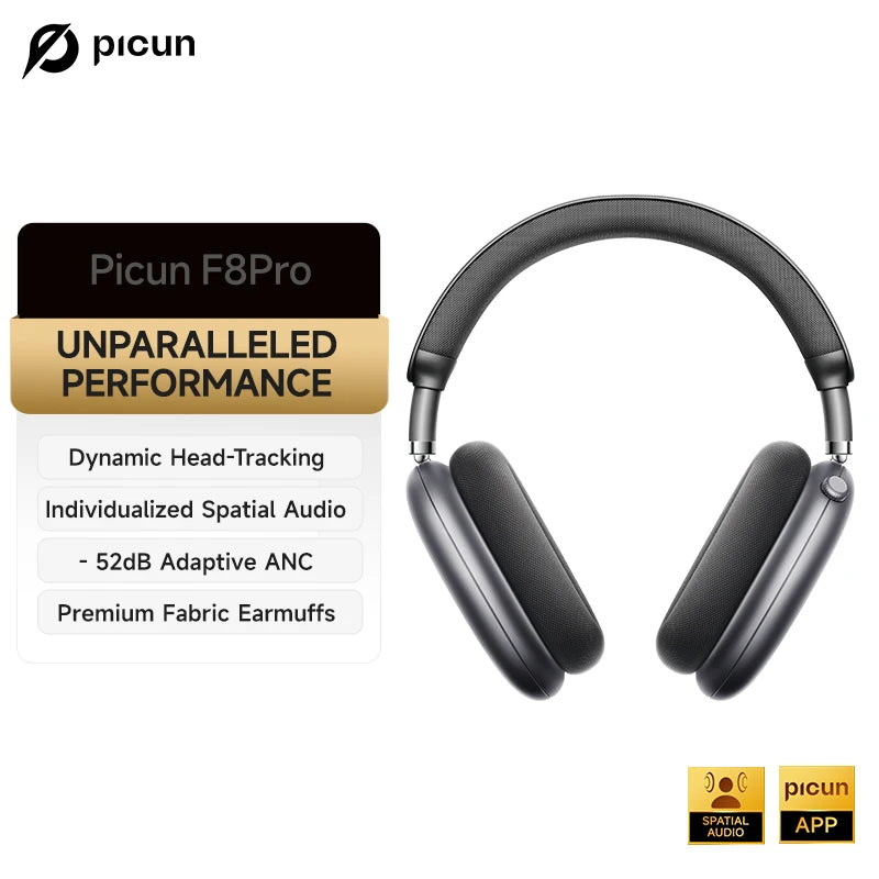 Picun F8 Pro ANC Wireless Headphones, 3D Spatial Audio, Bluetooth