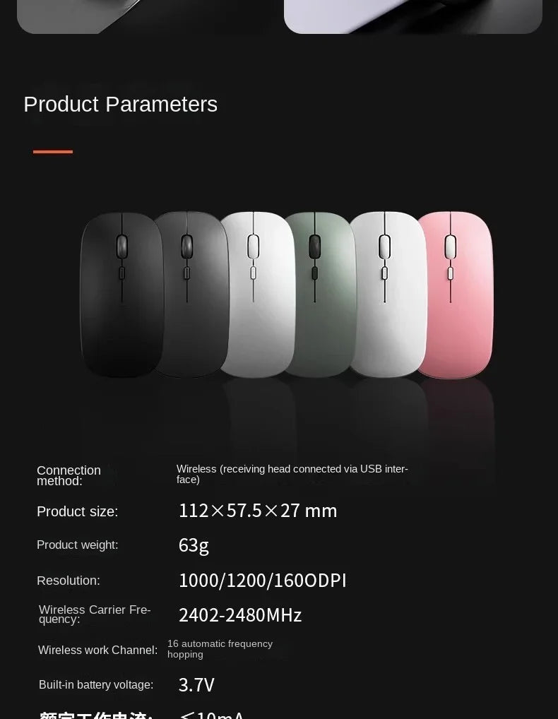 Rechargeable Wireless Bluetooth Mouse, Silent Click, Ergonomic