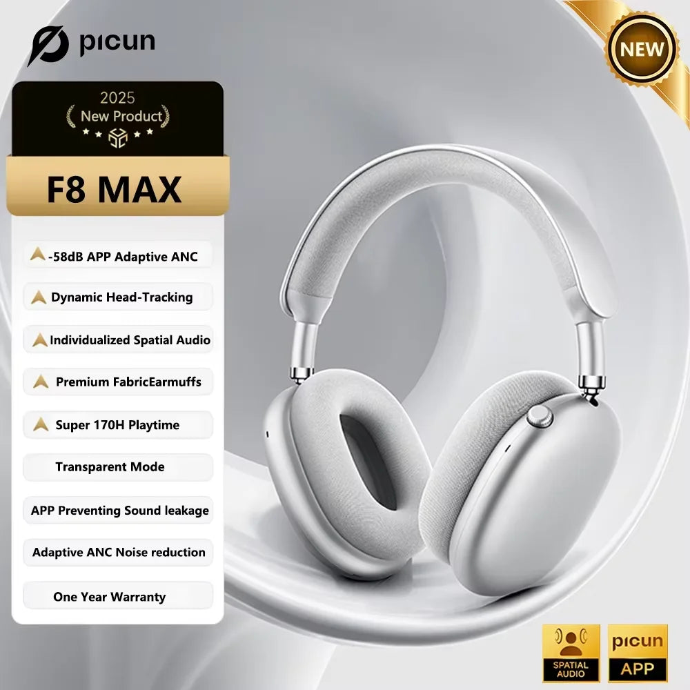 Picun F8 Pro ANC Wireless Headphones, 3D Spatial Audio, Bluetooth
