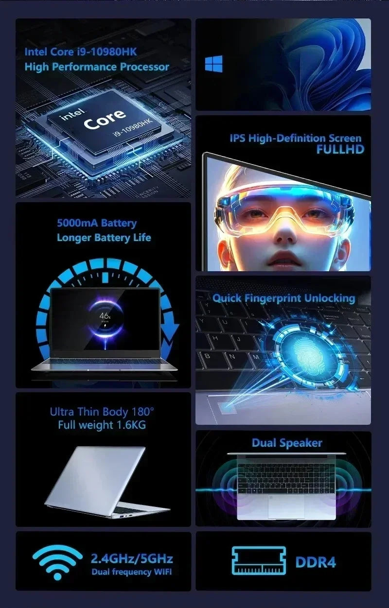 لابتوب ألعاب مقاس 15.6 بوصة، معالج Intel Core i9-10980HK، ذاكرة وصول عشوائي 32 جيجابايت، قرص صلب 2 تيرابايت SSD، واي فاي 6