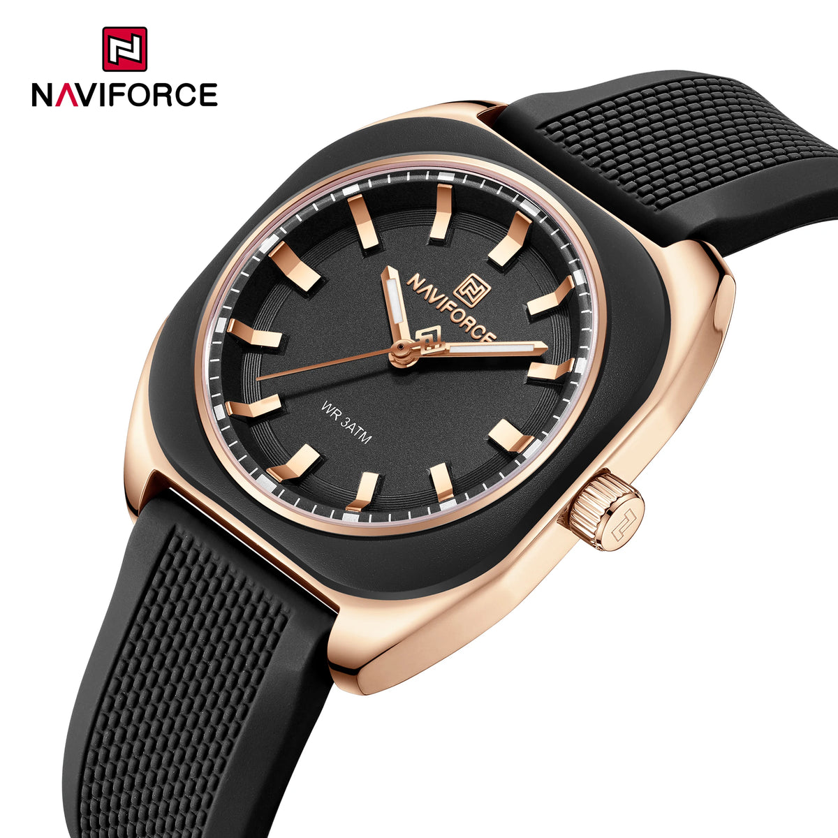 NAVIFORCE Women's Polygon Quartz Watch, Silicone Strap