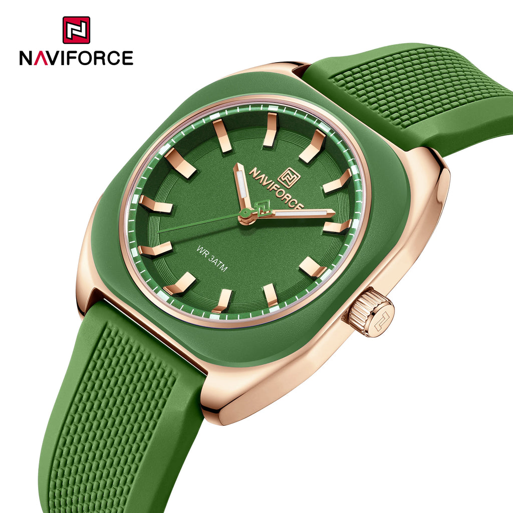 NAVIFORCE Women's Polygon Quartz Watch, Silicone Strap
