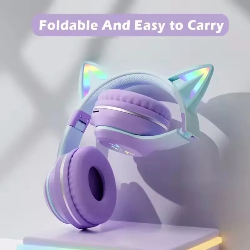 Cat Ear Bluetooth Headphones with RGB Lighting and Microphone