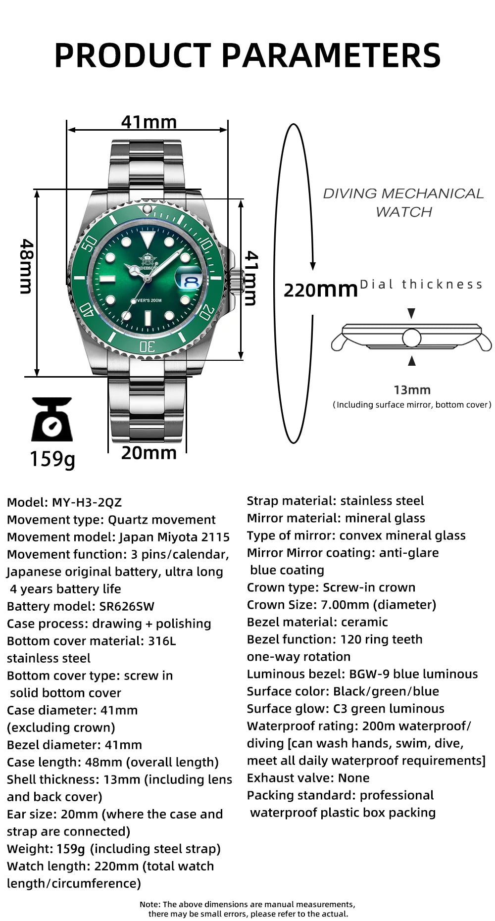 ADDIESDIVE Men's Stainless Steel Quartz Watch, Water Resistant