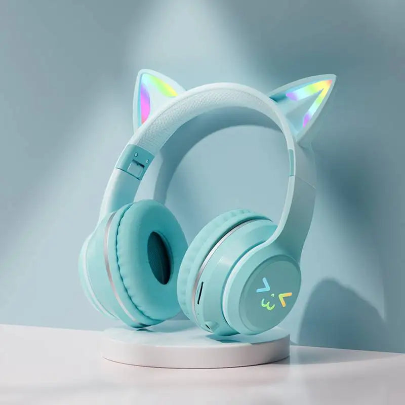 Cat Ear Bluetooth Headphones with RGB Lighting and Microphone