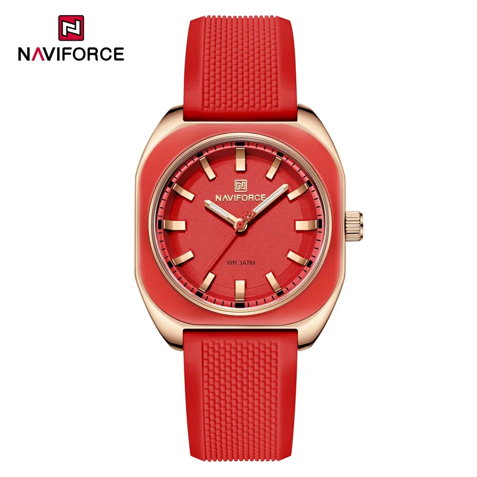 NAVIFORCE Women's Polygon Quartz Watch, Silicone Strap