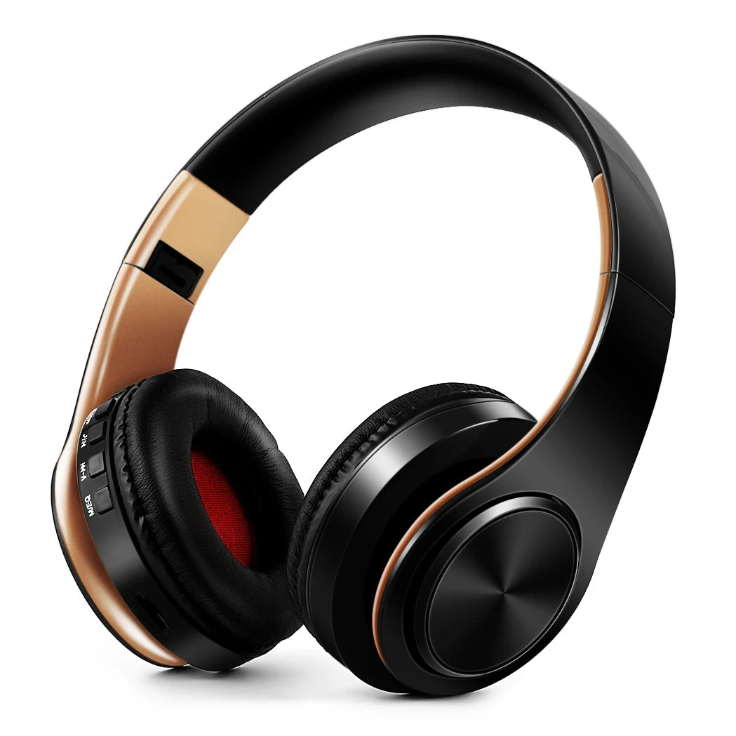 Gold Wireless Bluetooth Headphones with Built-in Microphone