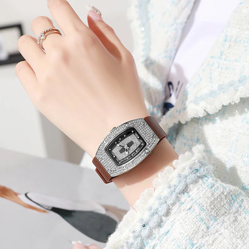 Women's Crystal Tonneau Quartz Watch, Silicone Strap