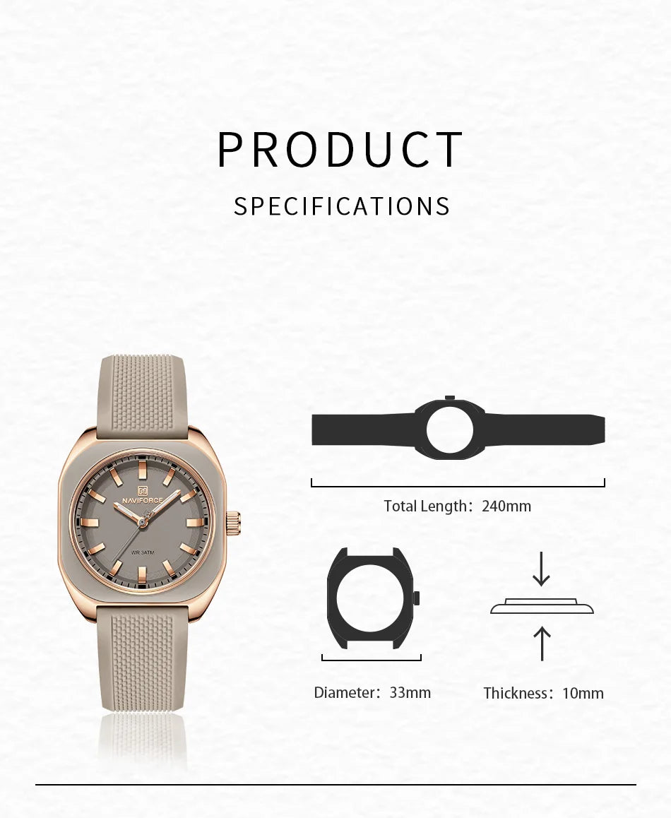 NAVIFORCE Women's Polygon Quartz Watch, Silicone Strap