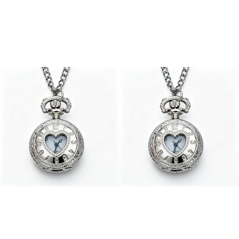 Steampunk Hollow Heart Quartz Pocket Watch with Necklace Chain
