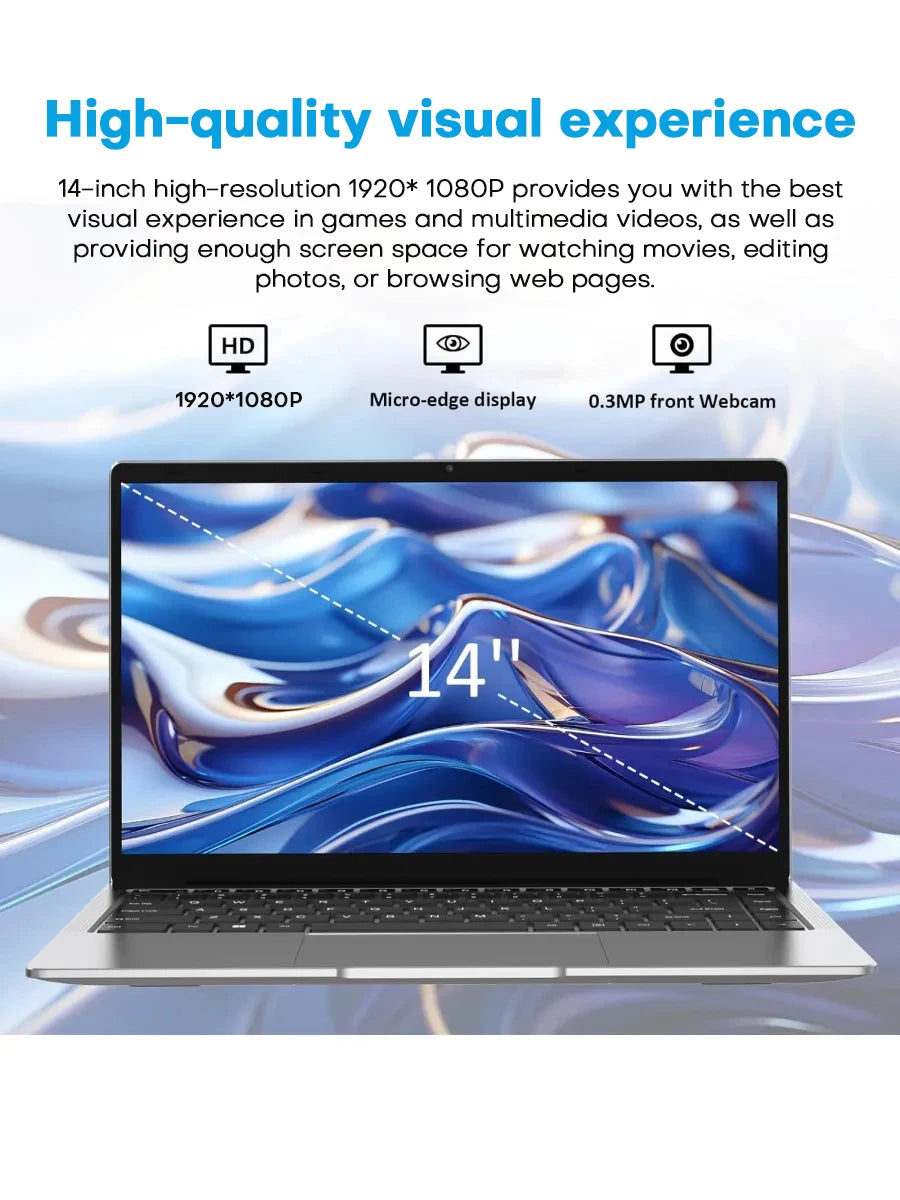 كمبيوتر محمول Xiaman مقاس 14.1 بوصة، معالج Intel Atom A3950، ذاكرة وصول عشوائي 12 جيجابايت، قرص صلب 2 تيرابايت SSD، نظام تشغيل Windows 11