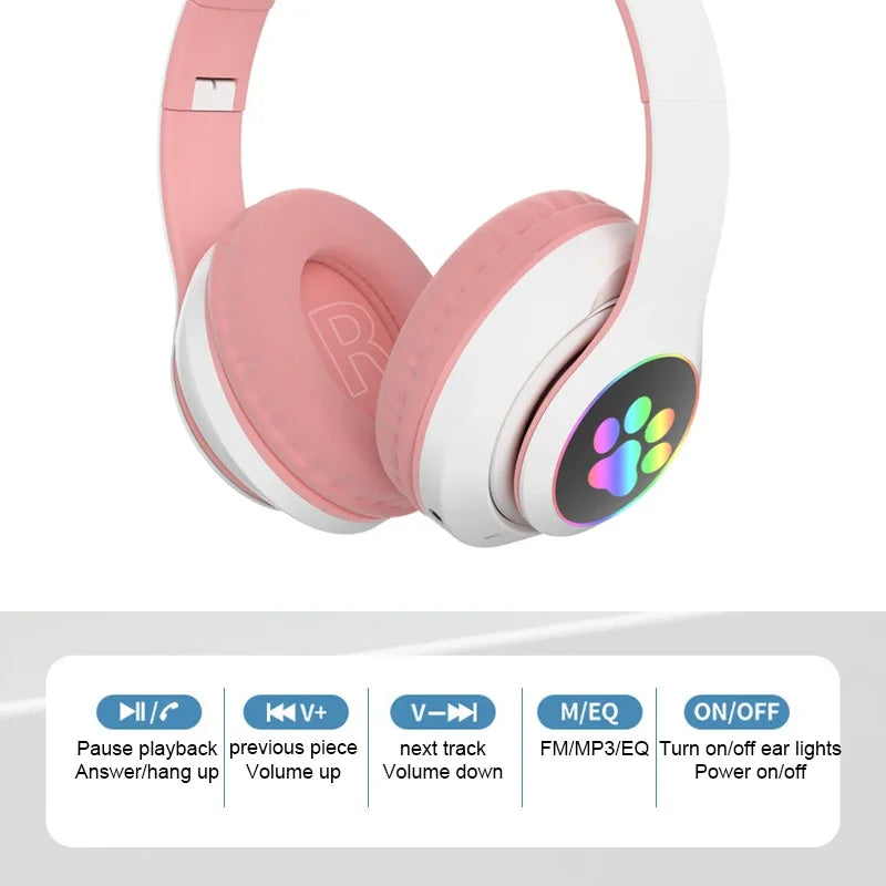 Kids' Cat Ear Bluetooth Headphones with Microphone and LED Lights