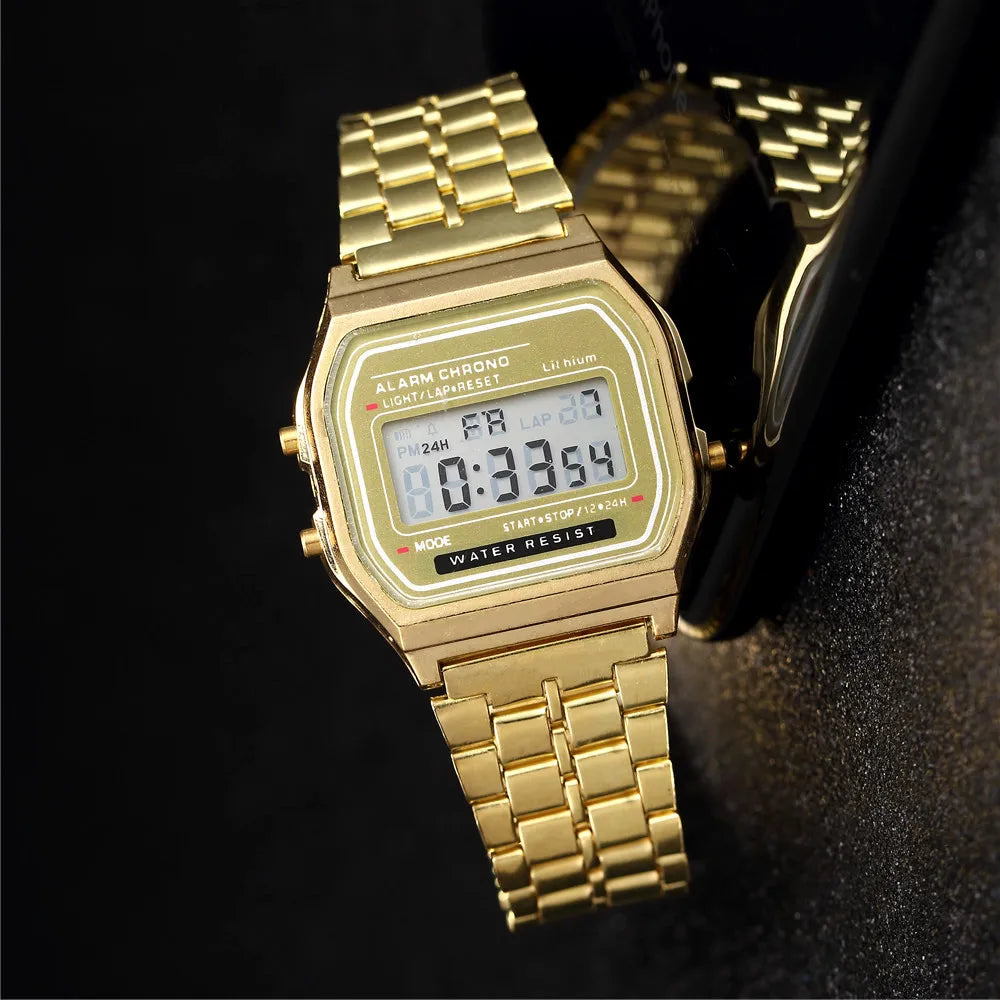 Women's Digital Watch, Stainless Steel, Gold and Silver